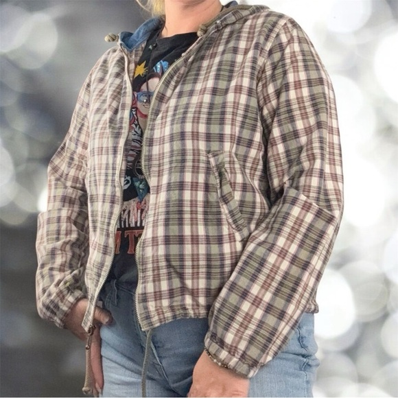 VTG DCC Plaid Zip-Up Hoodie 100% Cotton W/ Drawstring Hood and Waistband M - Picture 2 of 9